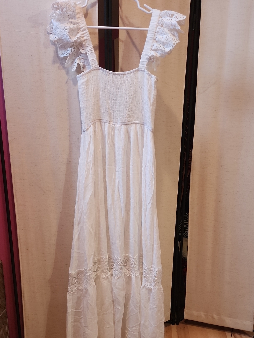 Cupshe White Eyelet Maxi Dress with Ruffle Straps